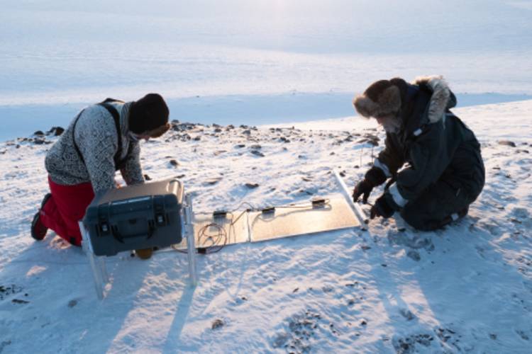 Researchers doing their work out in the Arctic image